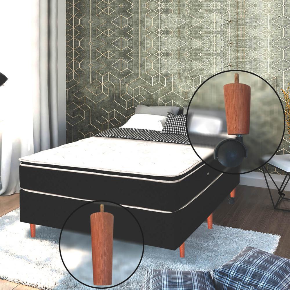 Kit 7 Pes De Cama Box Casal com 5 Pé Palito Fixo 2 Rodizios