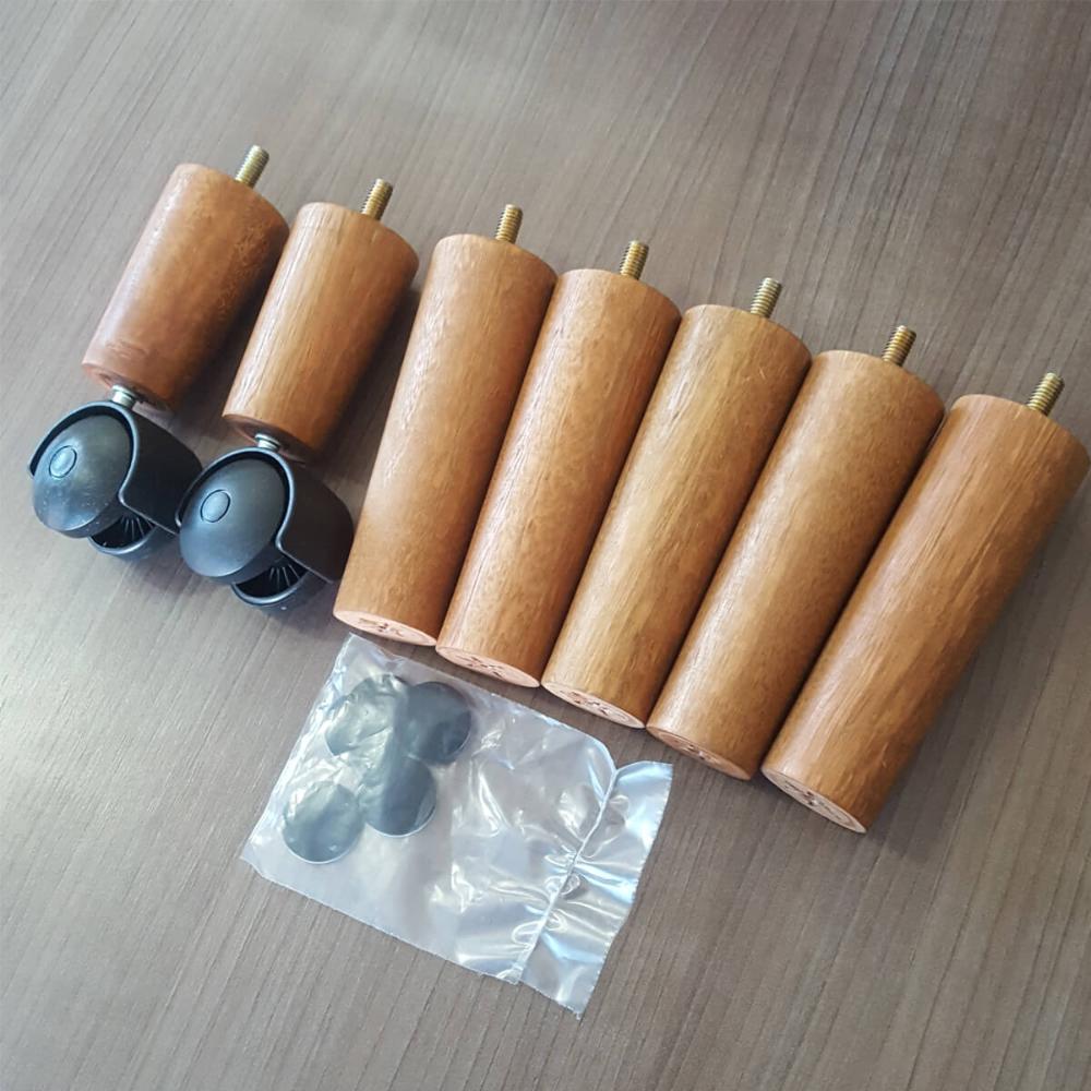 Kit 7 Pes De Cama Box Casal com 5 Pé Palito Fixo 2 Rodizios