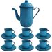Kit Bule De Café E Chá Com 6 Xícaras e Pires Aço Esmaltado Azul