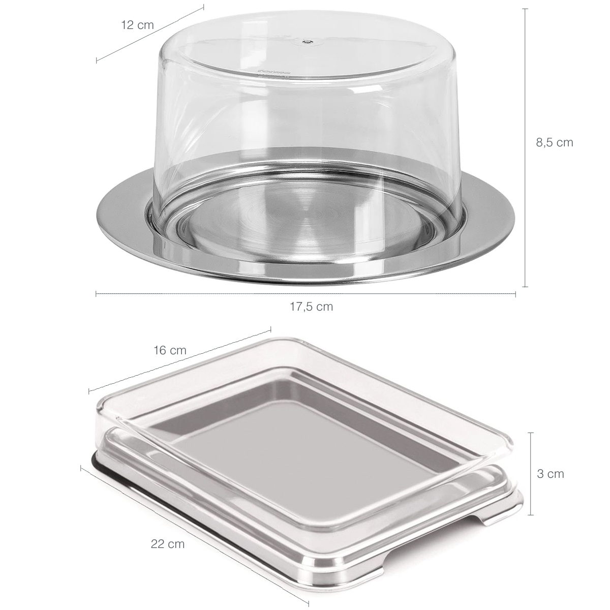Kit Café Da Manhã Queijeira Porta Frios Manteigueira e Espátula Aço Inox