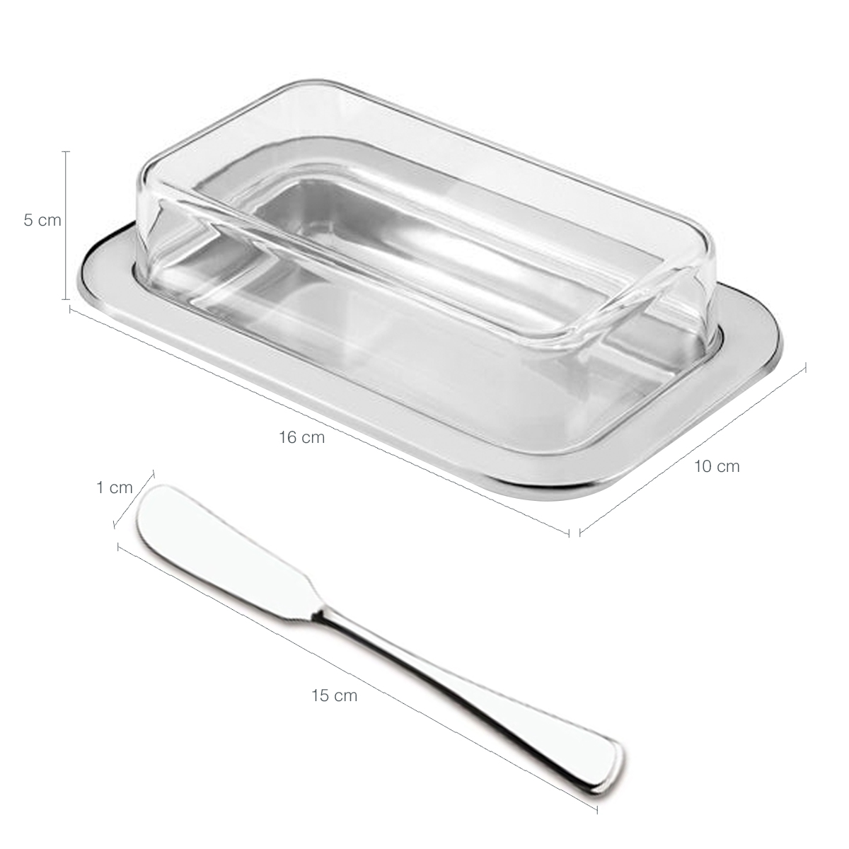 Kit Café Da Manhã Queijeira Porta Frios Manteigueira e Espátula Aço Inox