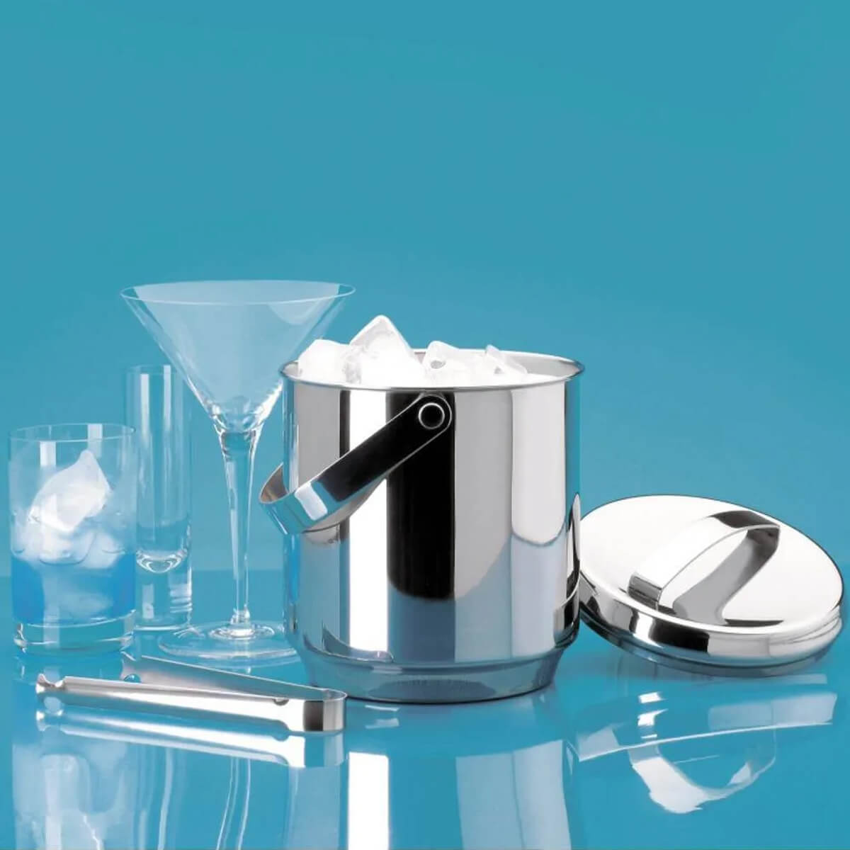 Kit Jarra de Vidro Com Tampa 2L e Balde De Gelo Térmico 2,3L Com Pinça Aço Inox