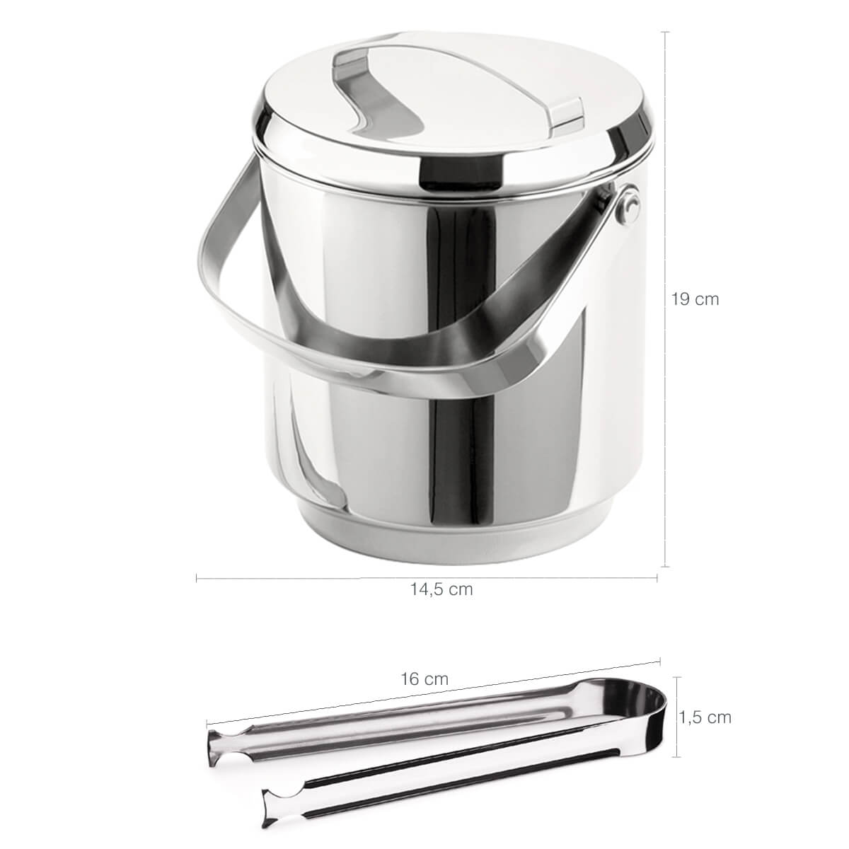Kit Jarra de Vidro Com Tampa 2L e Balde De Gelo Térmico 2,3L Com Pinça Aço Inox