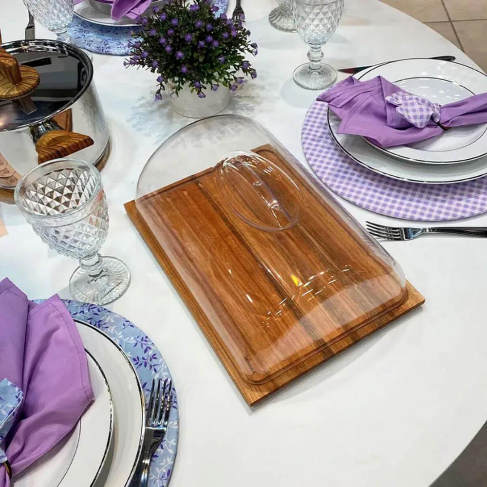 Kit Migalheira Queijeira Boleira para Mesa Posta de Café Bambu Acrílico Madeira com Tampa