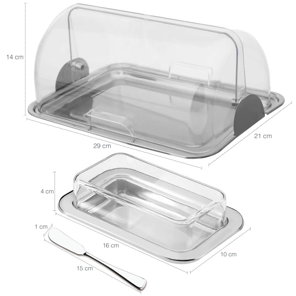 Kit Para Café em Aço Inox Queijeira Porta Pão Manteigueira Espátula Açucareiro Porta Frios