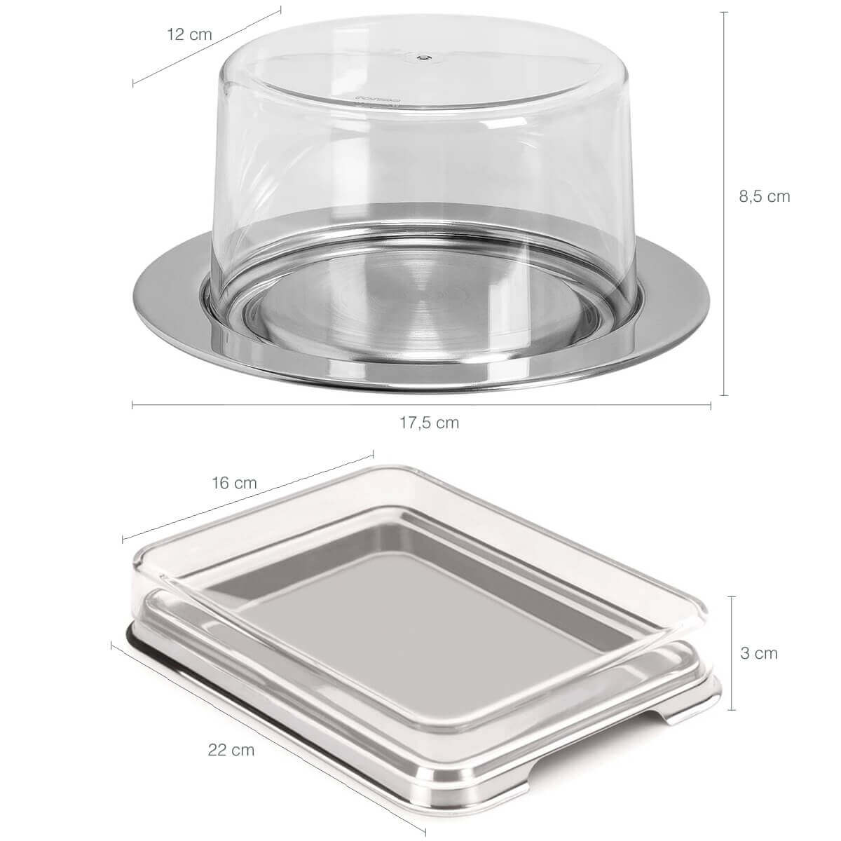 Kit Para Café em Aço Inox Queijeira Porta Pão Manteigueira Espátula Açucareiro Porta Frios