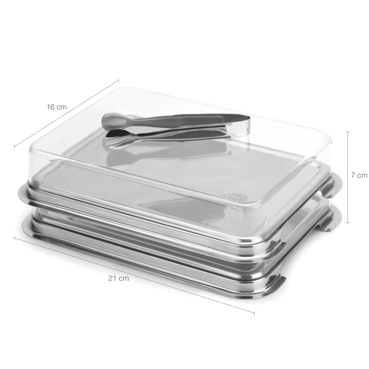 Kit Porta Fatiados Com Pegador Porta-Frios Retangular Empilhável Aço Inox
