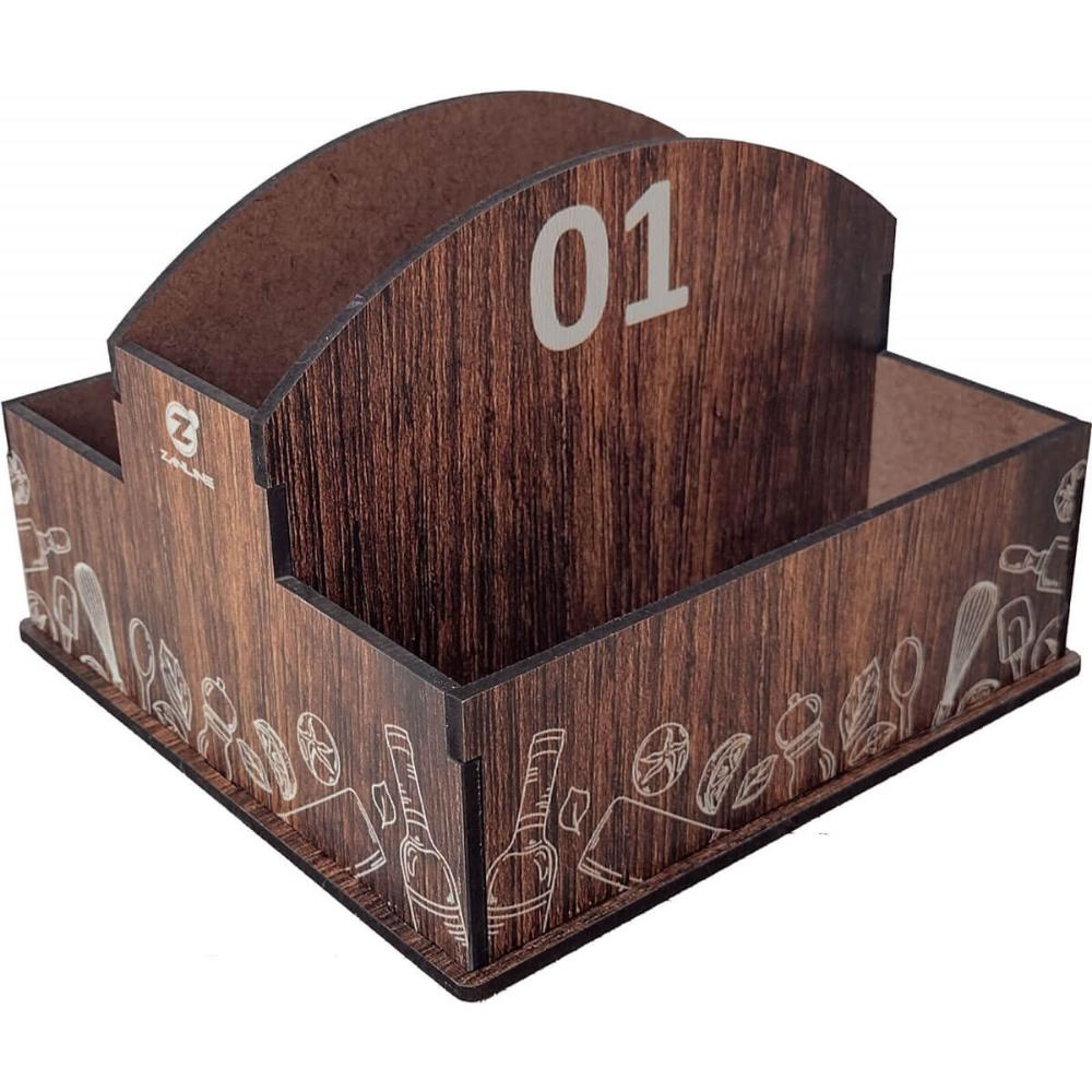 Kit Porta Guardanapos Sachê de Mesa MDF Padaria 1 ao 25 Zanline Marrom