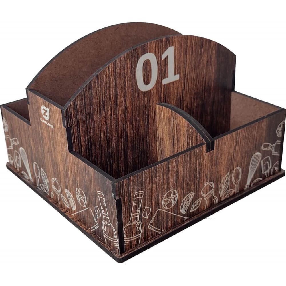 Kit Porta Guardanapos Sachê de Mesa MDF Padaria 1 ao 25 Zanline Marrom