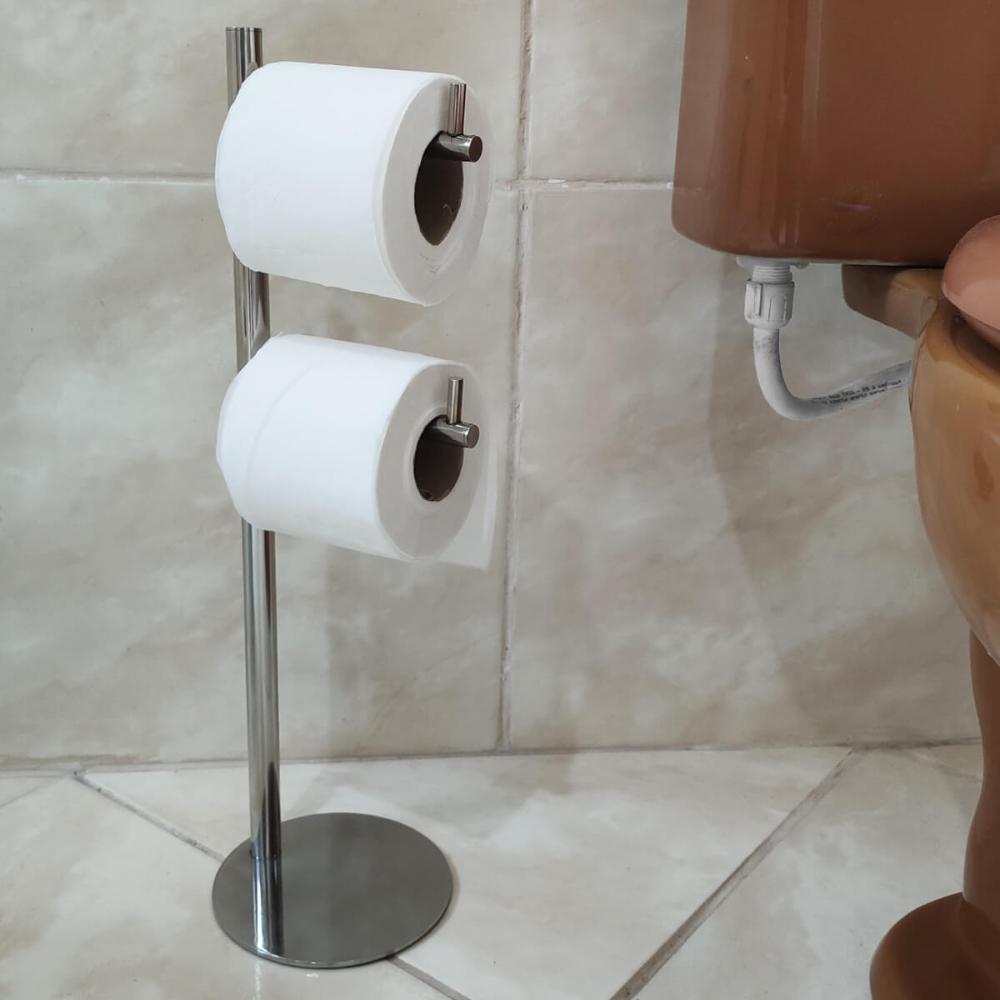 Papeleira em Aço Inox Suporte Porta 2 Rolos Papel Higiênico