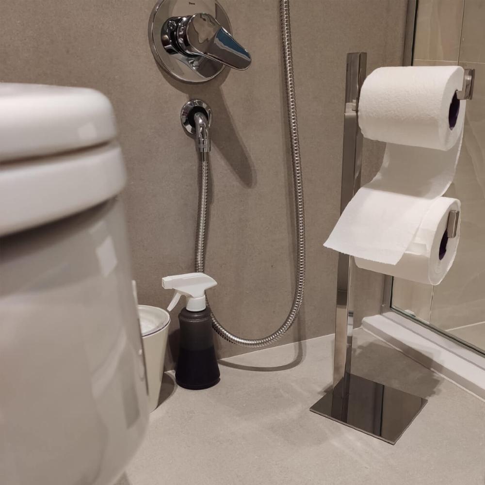 Papeleira em Aço Inox Suporte Porta 2 Rolos Papel Higiênico de Chão Azaléia