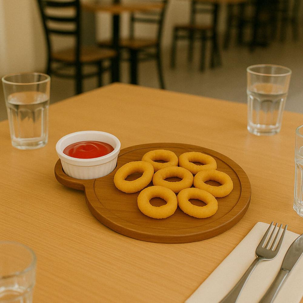 Petisqueira Tábua Teca 23cm Servir com Cabo e Ramekin 30ml Redonda Aperitivos Queijos