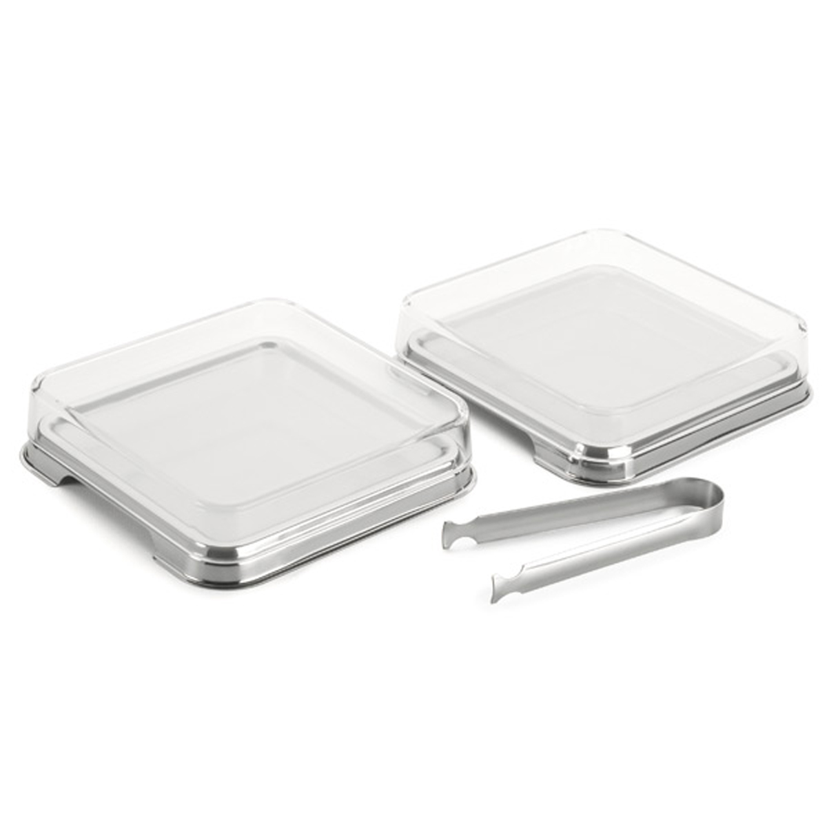 Porta Frios Inox Empilháveis Pegador de Fatiados Quadrado Pote Queijo e Presunto