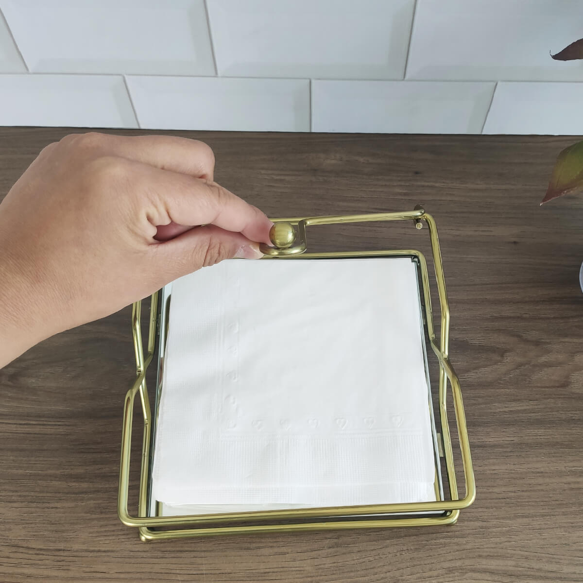 Porta Guardanapo De Mesa Dourado Com Espelho Suporte Para Guardanapo com Peso Duler
