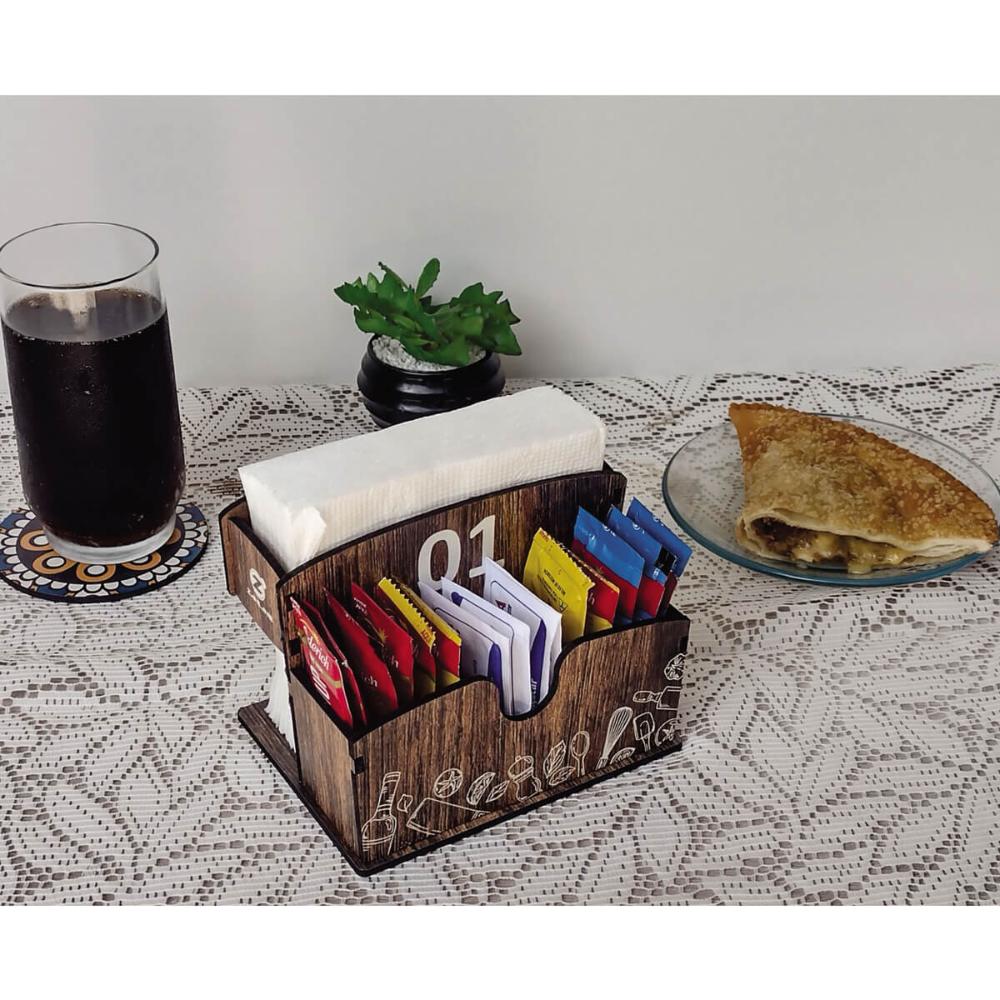 Porta Guardanapos Sachê de Mesa MDF Bar Lanchonete 1 ao 10 Zanline Marrom