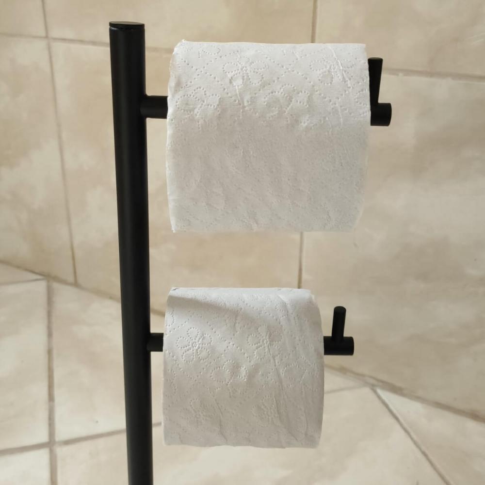 Porta Papel Higiênico Suporte Duplo de Chão Preto Fosco Pape