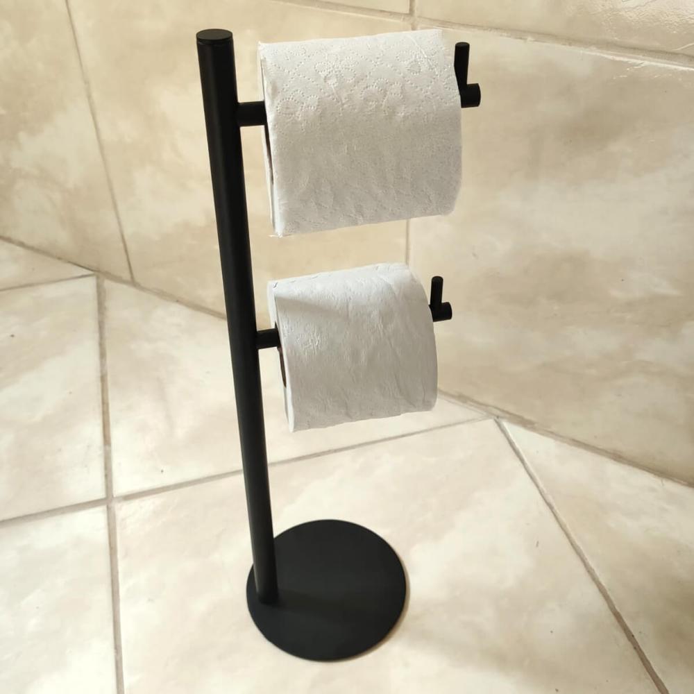 Porta Papel Higiênico Suporte Duplo de Chão Preto Fosco Pape