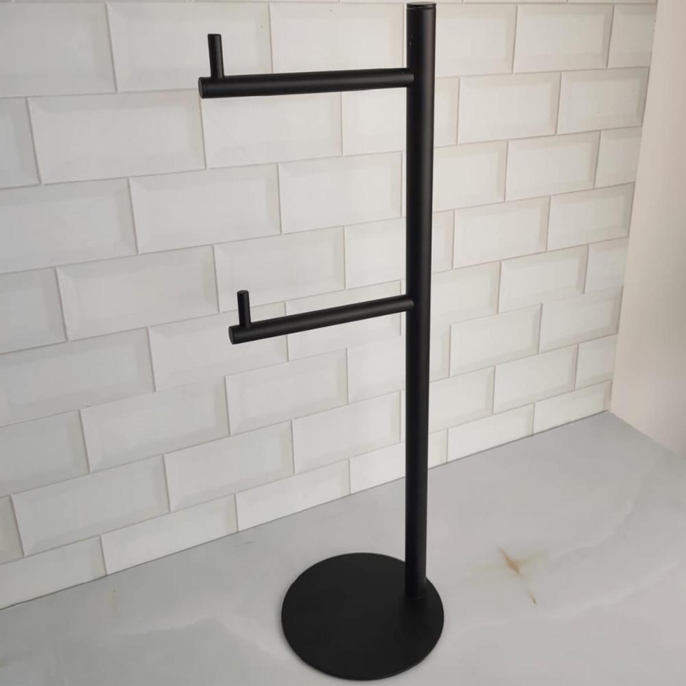 Porta Papel Higiênico Suporte Duplo de Chão Preto Fosco Pape