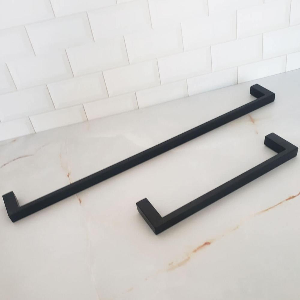 Porta Toalha de Rosto 30cm e Toalheiro Preto de Banho 60cm Gardênia Suporte Banheiro