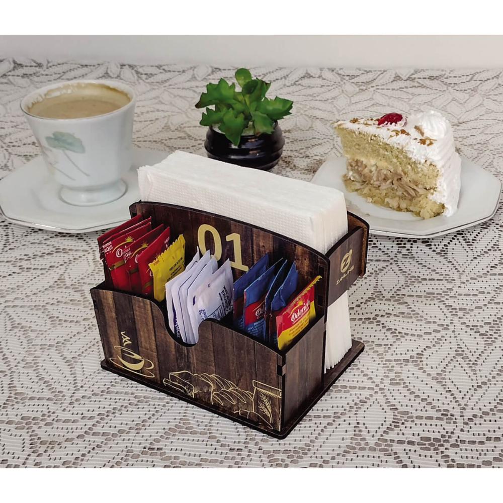 Suporte Porta Guardanapos 1 ao 10 Zanline MDF Restaurante Sachê de Mesa Marrom