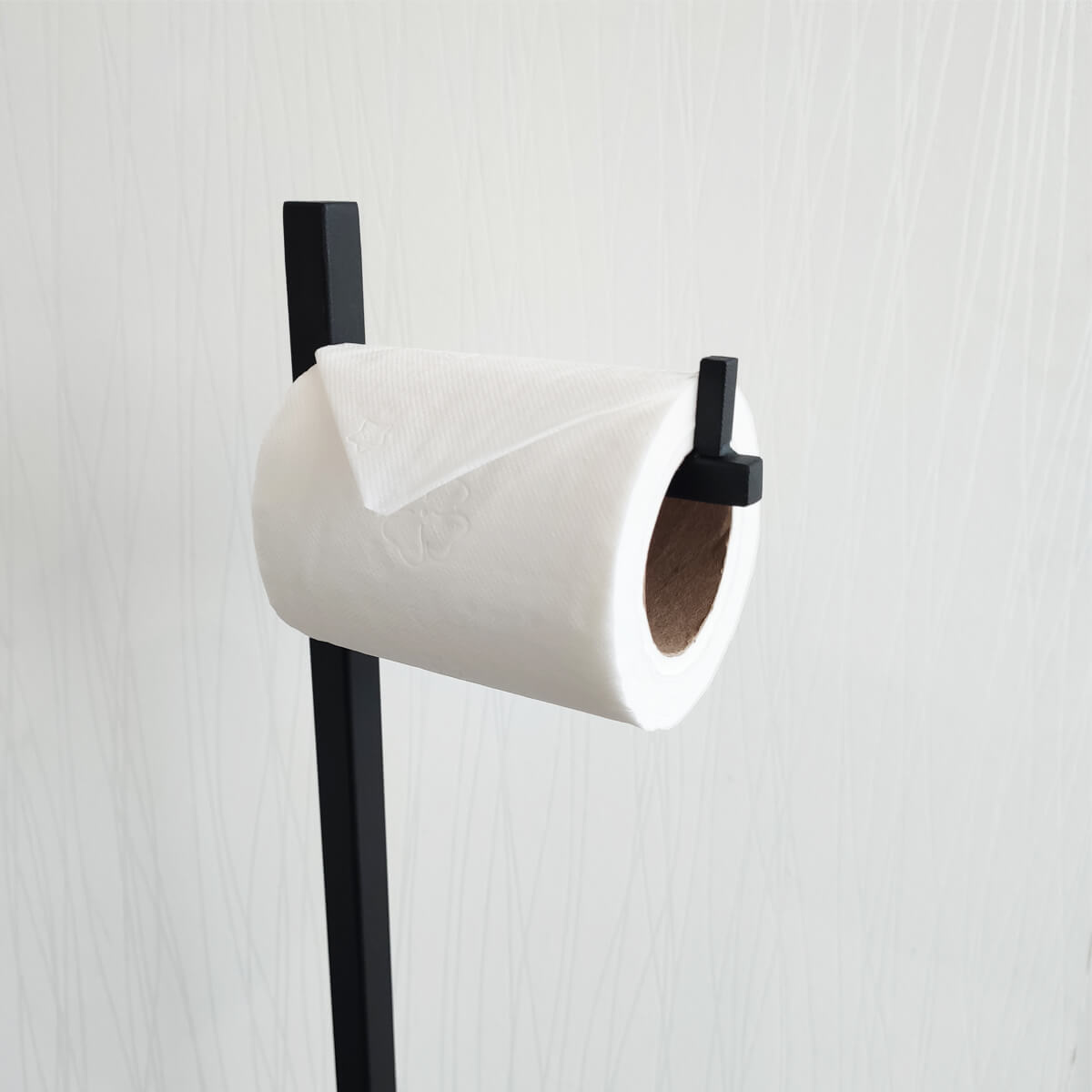 Suporte Porta Papel Higiênico Preto de Chão Papeleira Quadrada Banheiro Lavabo
