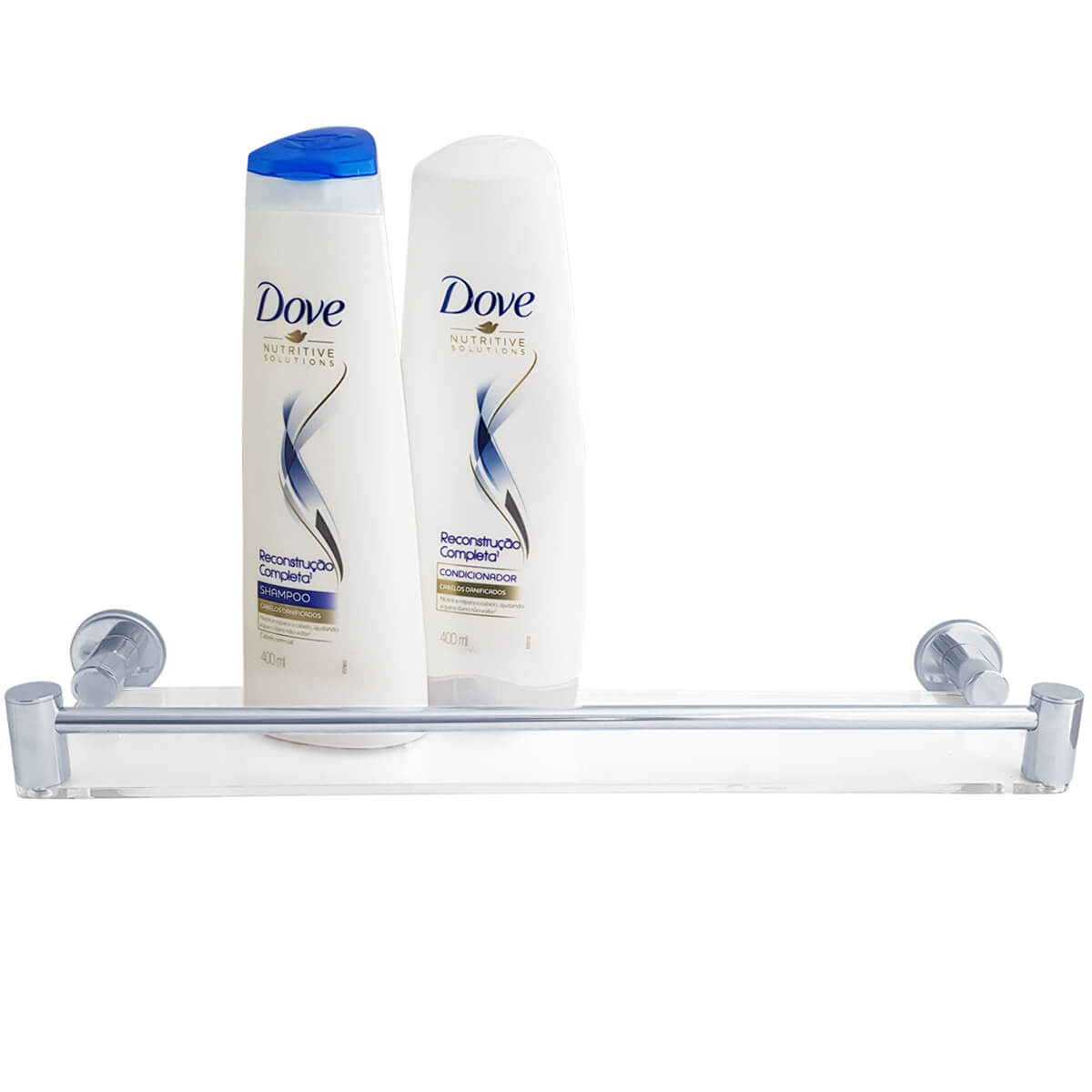Suporte Porta Shampoo Inox E Acrílico Prateleira De Banheiro