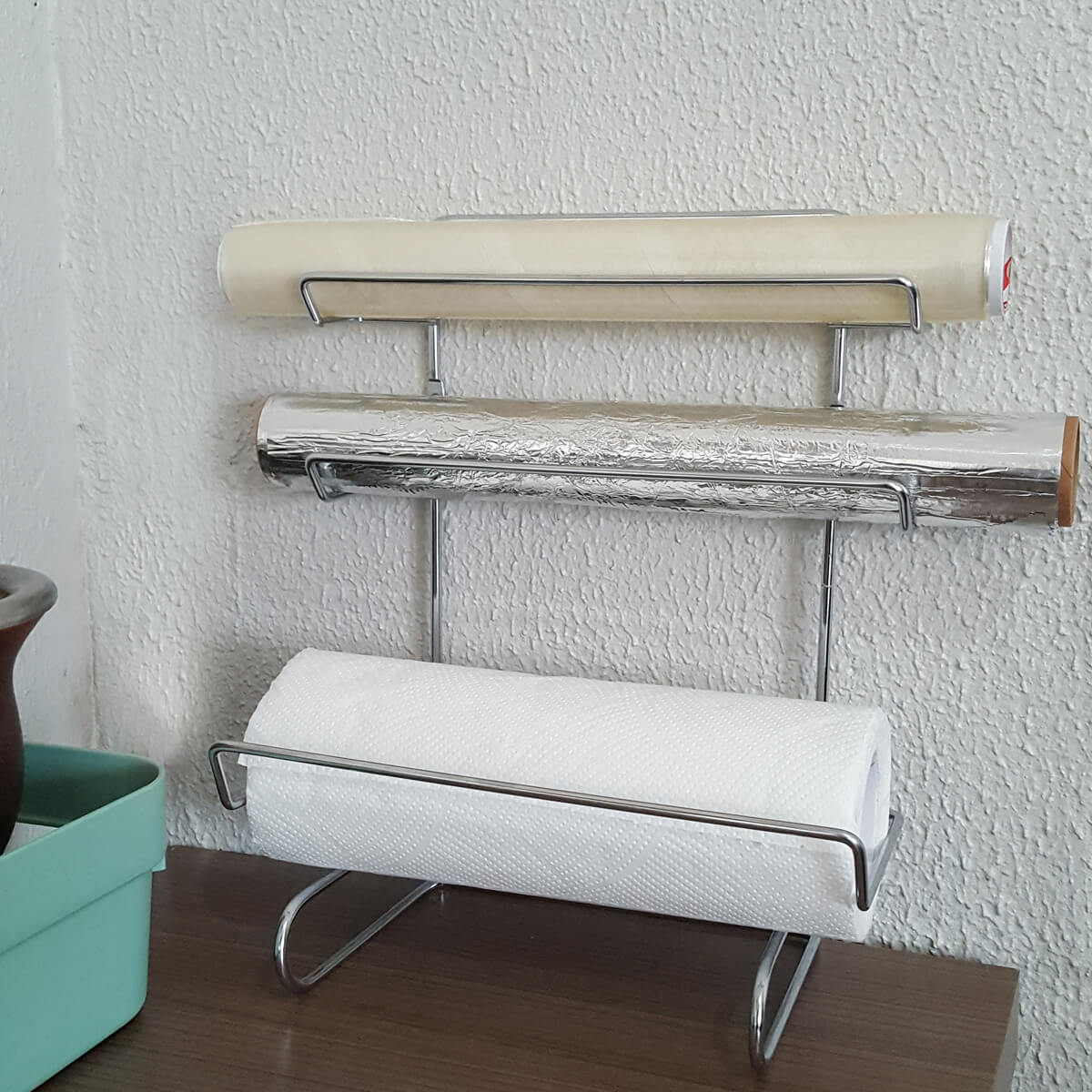 Suporte para Cozinha Porta Papel Toalha Filme Alumínio