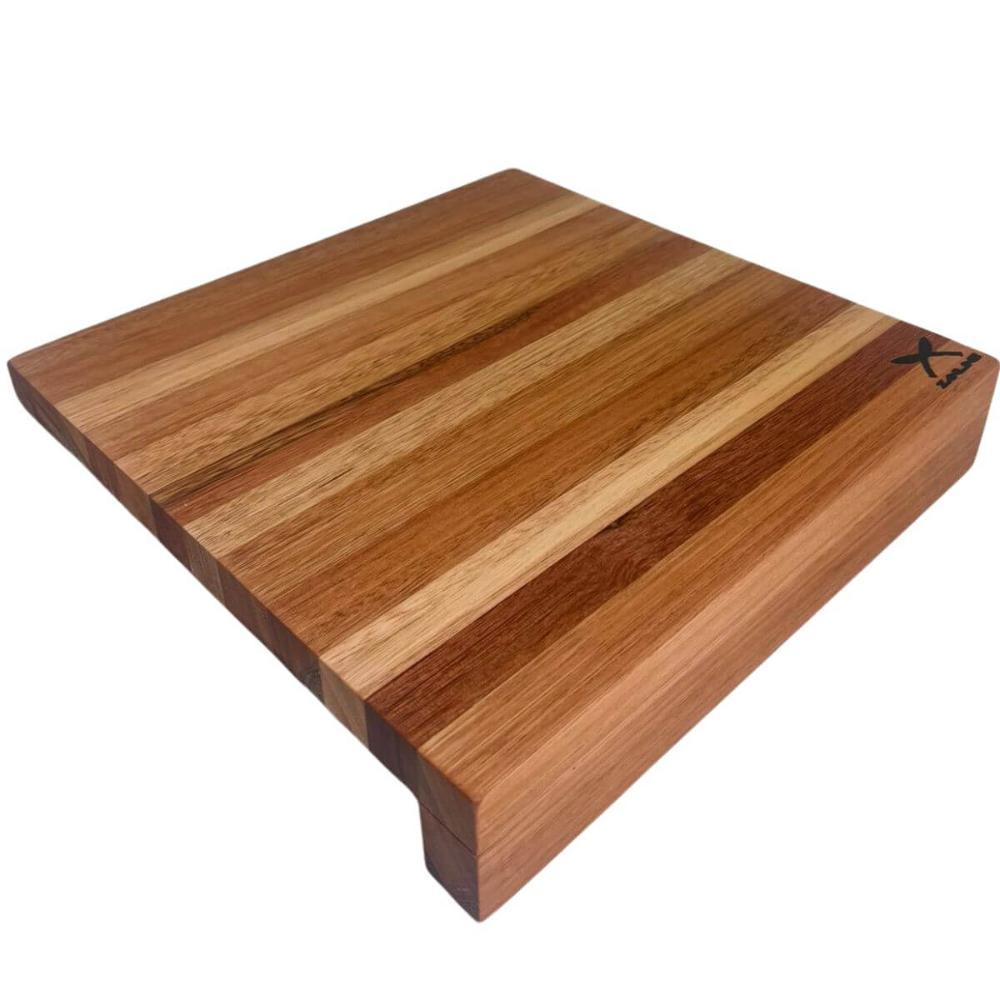 Tábua de Corte em Madeira Formato L 35x35cm Estação com Encaixe Prancha de Carne para Mesa Bancada Zanline