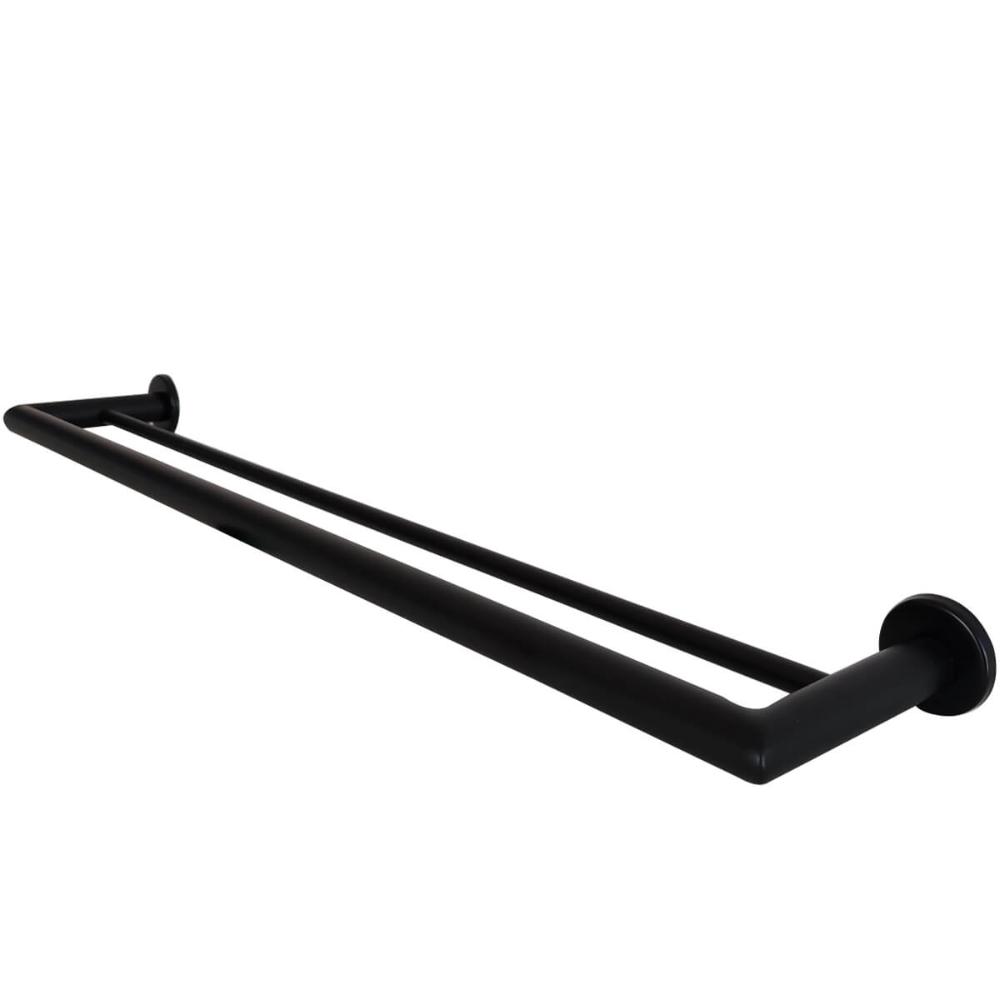 Toalheiro Duplo 60cm Suporte Porta Toalhas em Aço Inox Preto