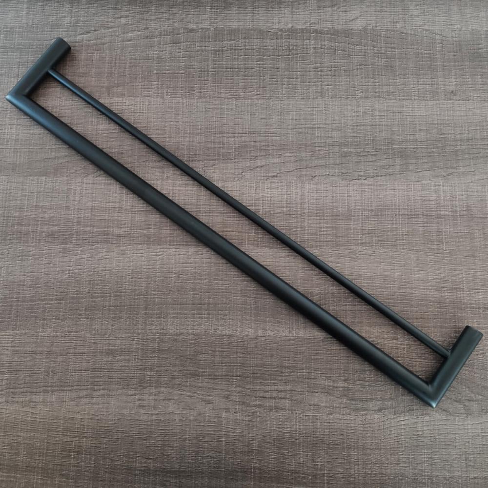 Toalheiro Duplo 60cm Suporte Porta Toalhas em Aço Inox Preto