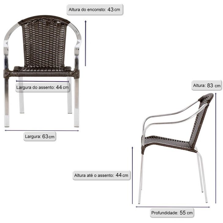 Jogo C 2 Cadeiras + Mesa 60cm Em Fibra Sintética P Varandas