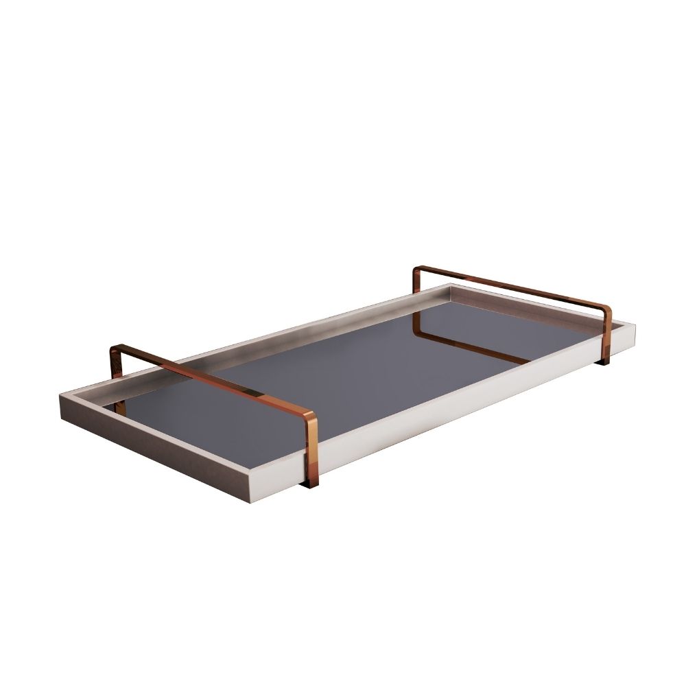 Bandeja Decorativa Espelhada Alça Cobre Larflex Branca