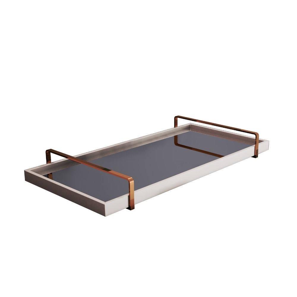 Bandeja Decorativa Espelhada Alça Cobre Larflex Off White
