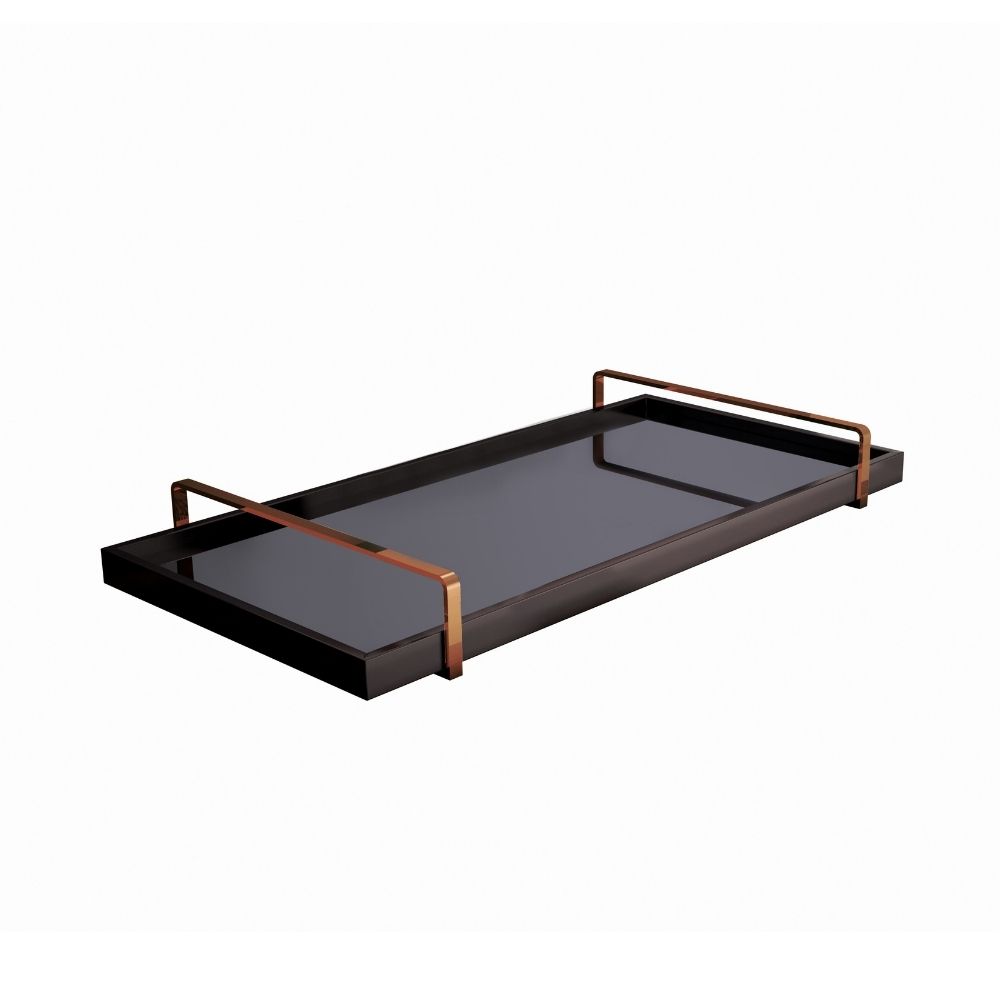 Bandeja Decorativa Espelhada Alça Cobre Larflex Preta