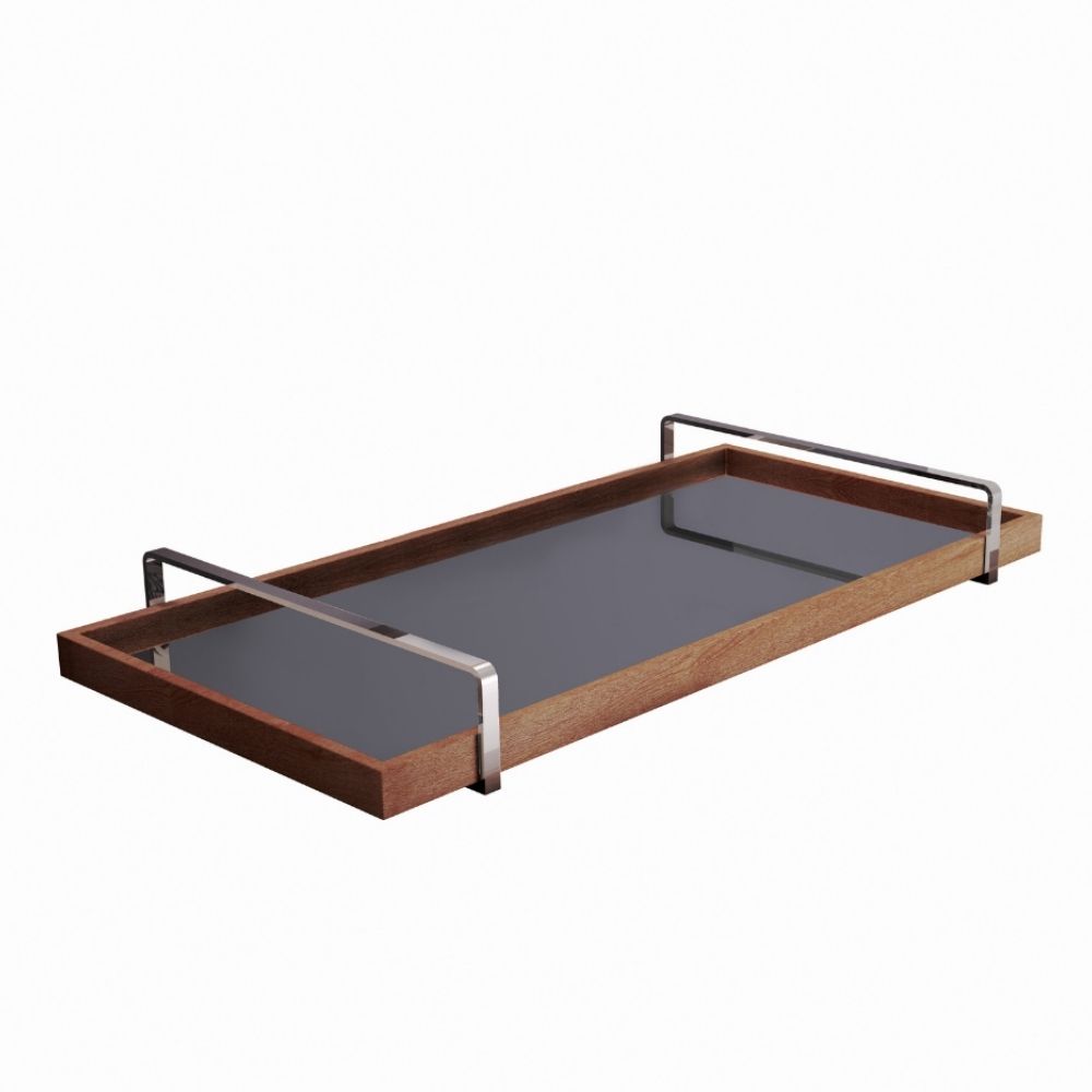 Bandeja Decorativa Espelhada Alça Cromada Larflex Madeira