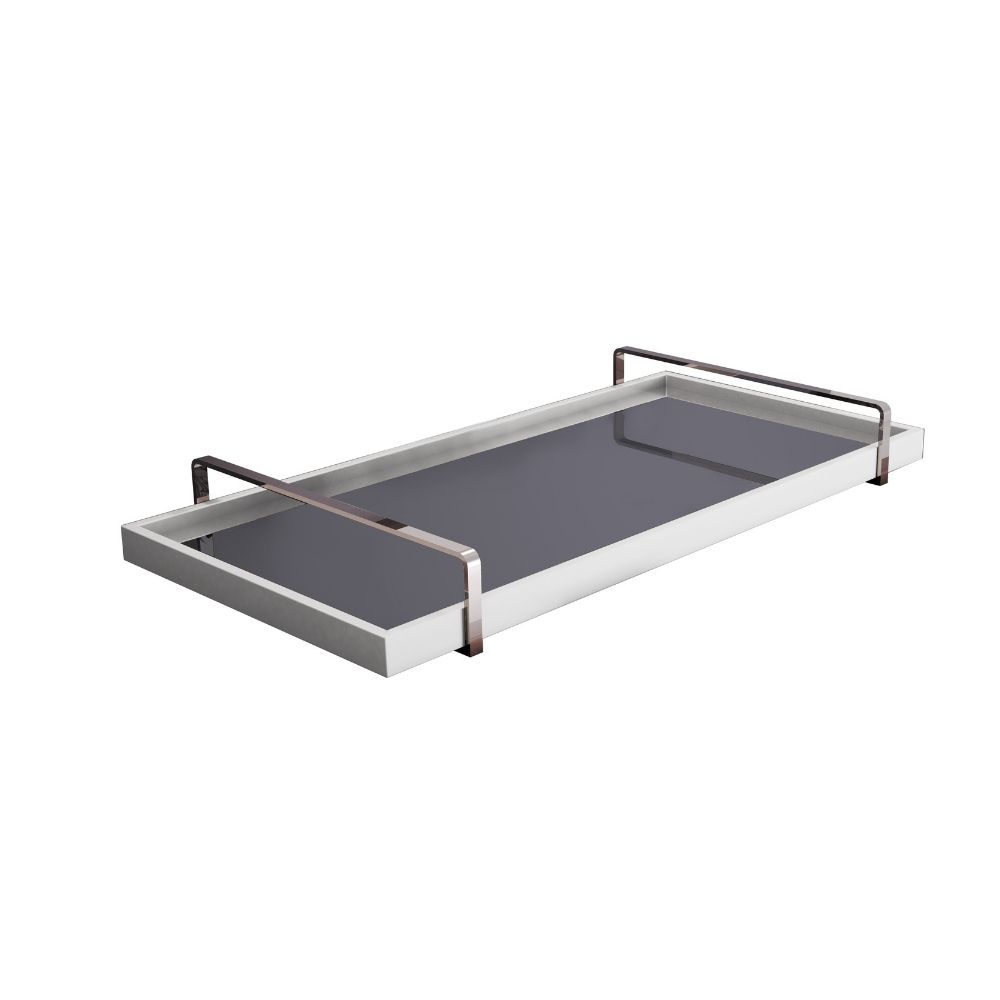 Bandeja Decorativa Espelhada Alça Cromada Larflex Off White