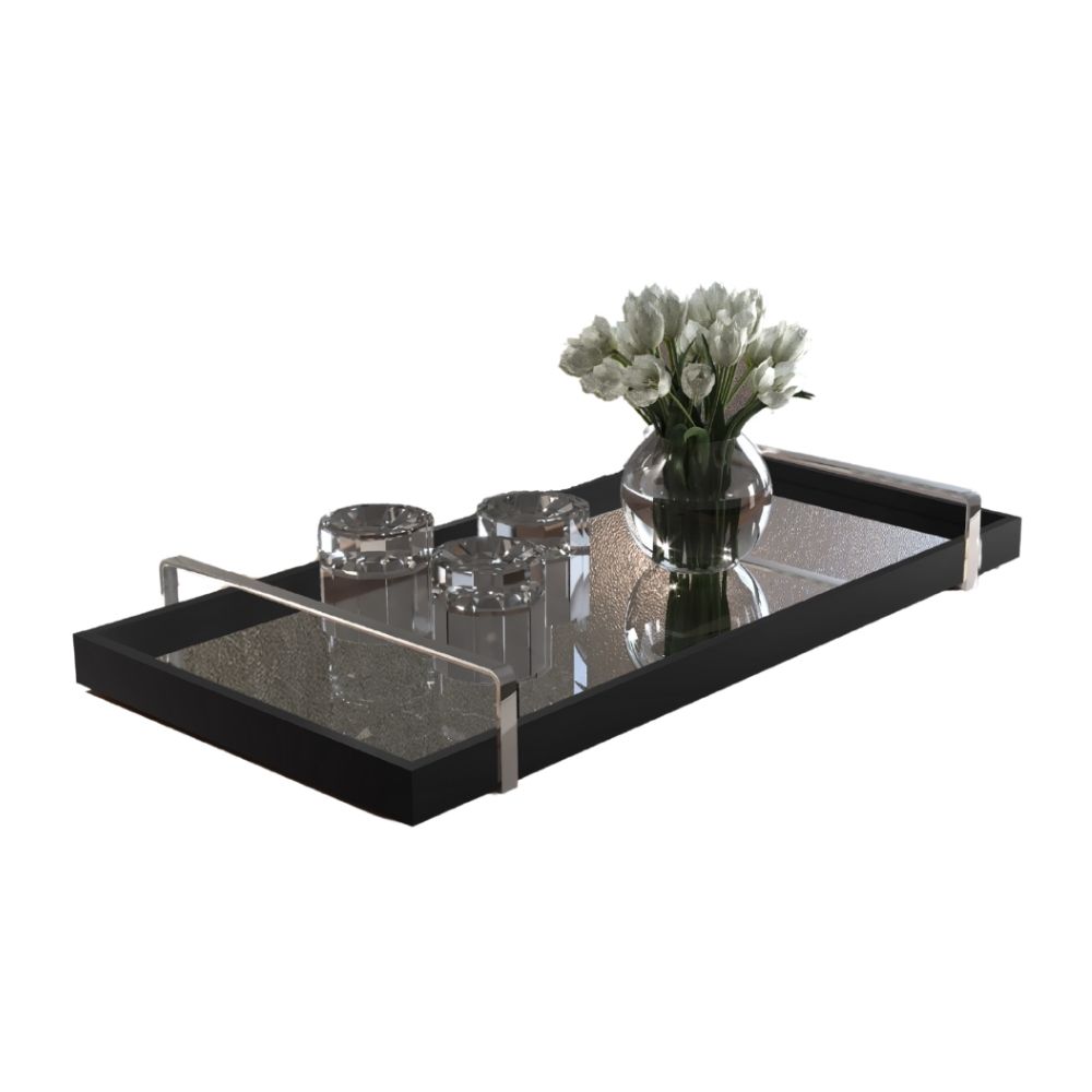 Bandeja Decorativa Espelhada Alça Cromada Larflex Preta