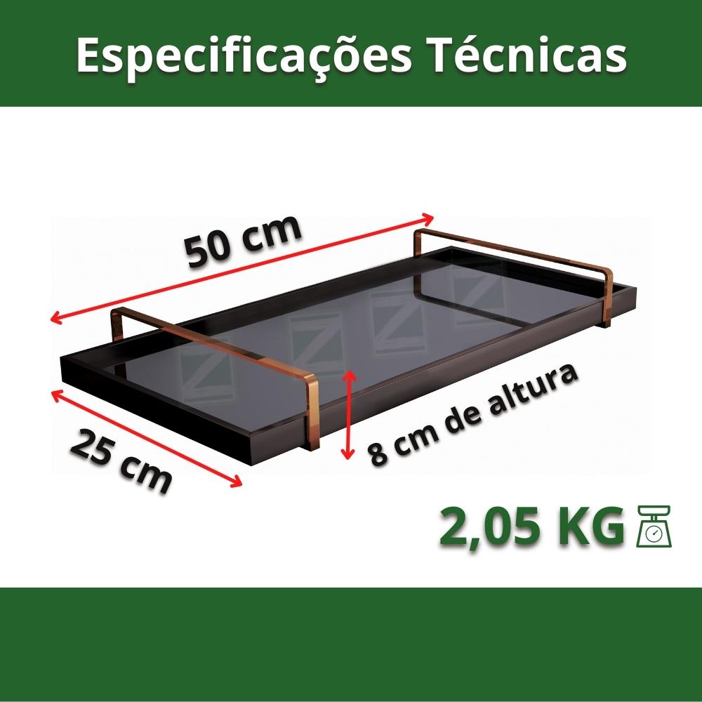 Bandeja Decorativa Espelhada Alça Cromada Larflex Preta