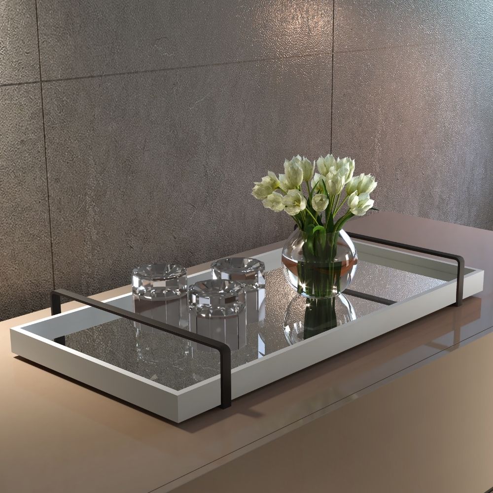 Bandeja Decorativa Espelhada Alça Preta Larflex Off White