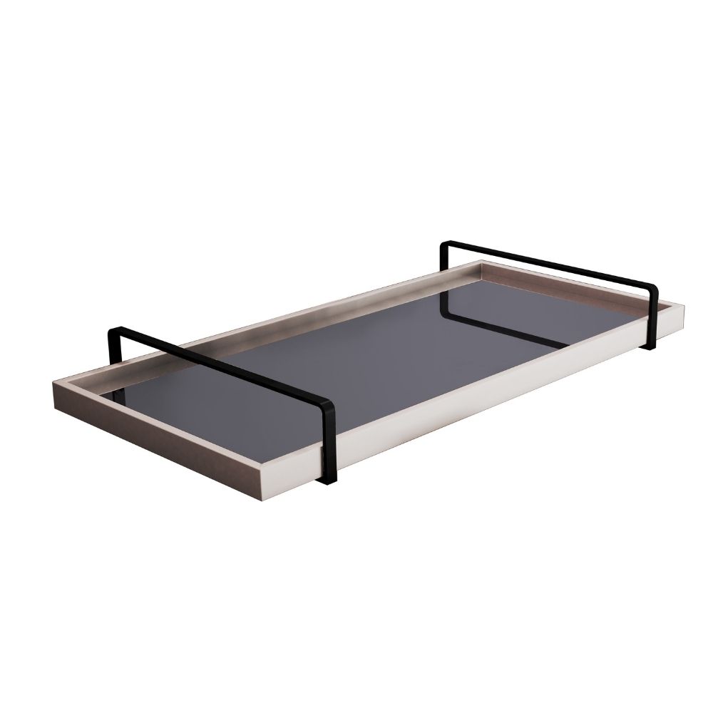 Bandeja Decorativa Espelhada Alça Preta Larflex Off White