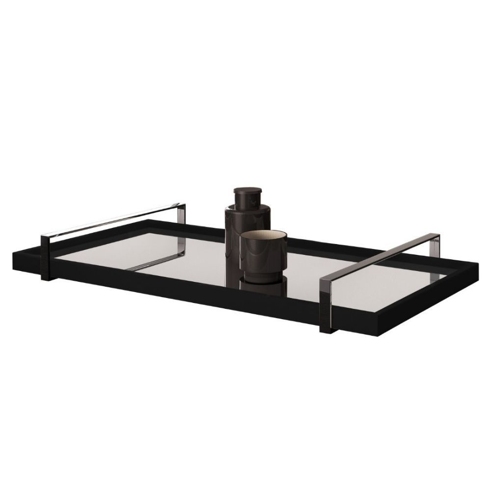 Bandeja Decorativa Espelhada Alça Preta Larflex Preta