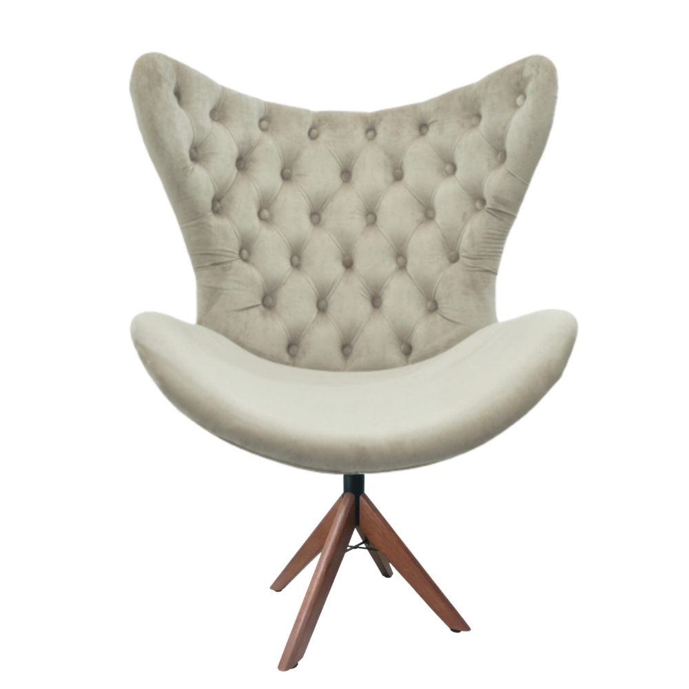 Poltrona Egg Slim Nude Encapado Base Giratória de Madeira