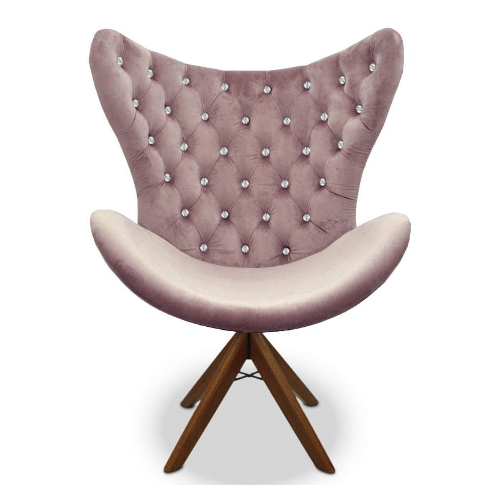 Poltrona Egg Slim Rosê Jolie Brilho Base Giratória de Madeira
