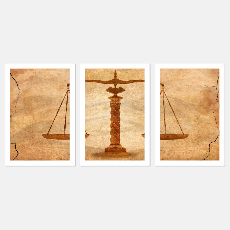 Quadro Balança da Justiça Moldura Branca 3 peças