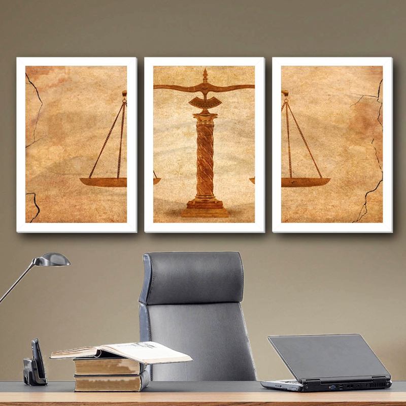 Quadro Balança da Justiça Moldura Branca 3 peças