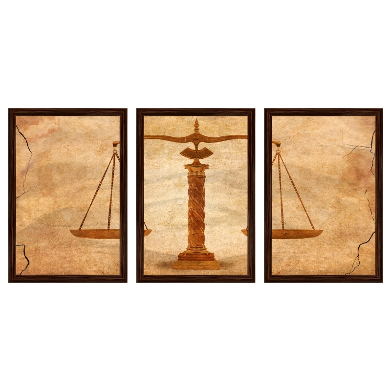 Quadro Balança da Justiça Moldura Tabaco 3 peças