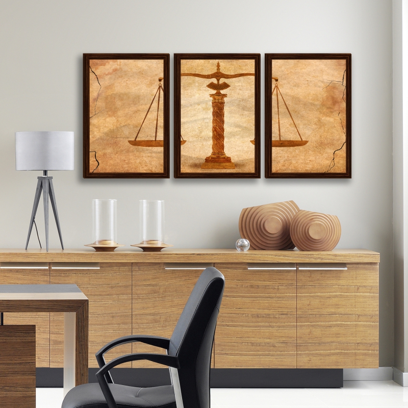 Quadro Balança da Justiça Moldura Tabaco 3 peças