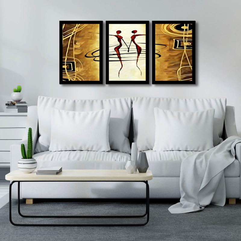 Quadro Ballet Africano Moldura Preta 3 Peças