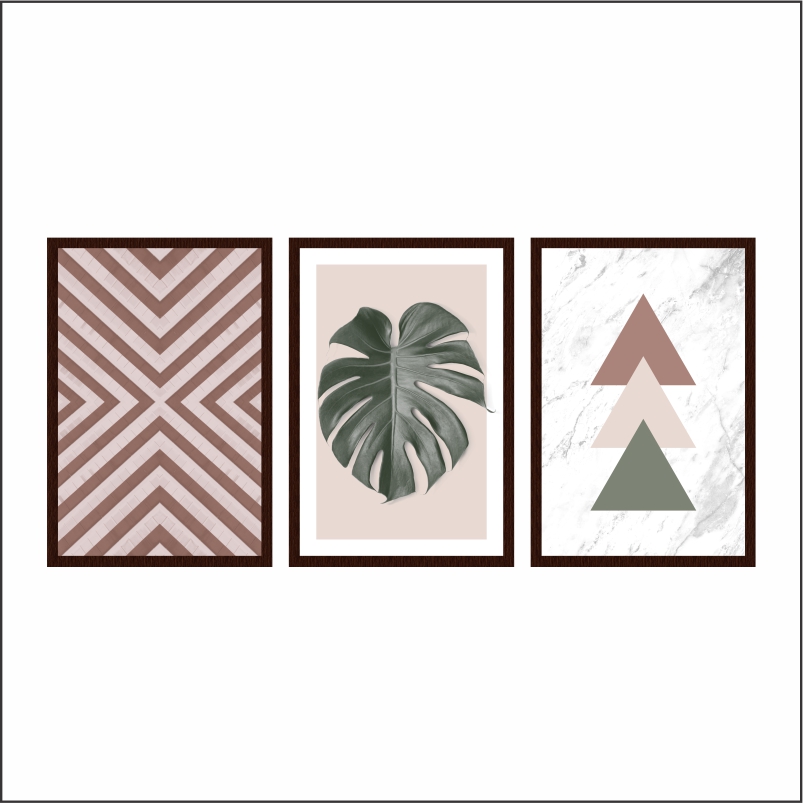 Quadro Costela de Adão Triângulos M 3 Peças Moldura Tabaco