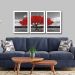 Quadro Outono Vermelho Moldura Branca 3 Peças